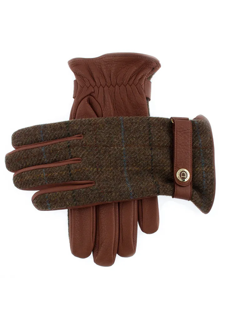 Men's Heritage Cashmere-Lined Abraham Moon Tweed and Deerskin Leather Gloves