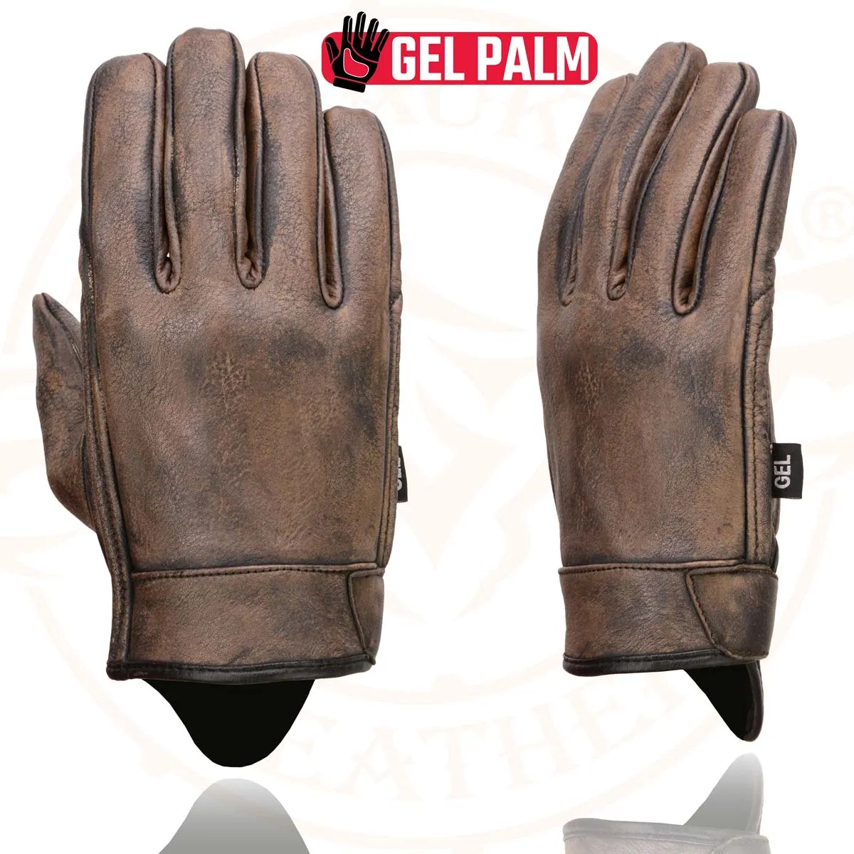 Milwaukee Leather MG7512 Men's Brown Leather Gel Padded Palm Short