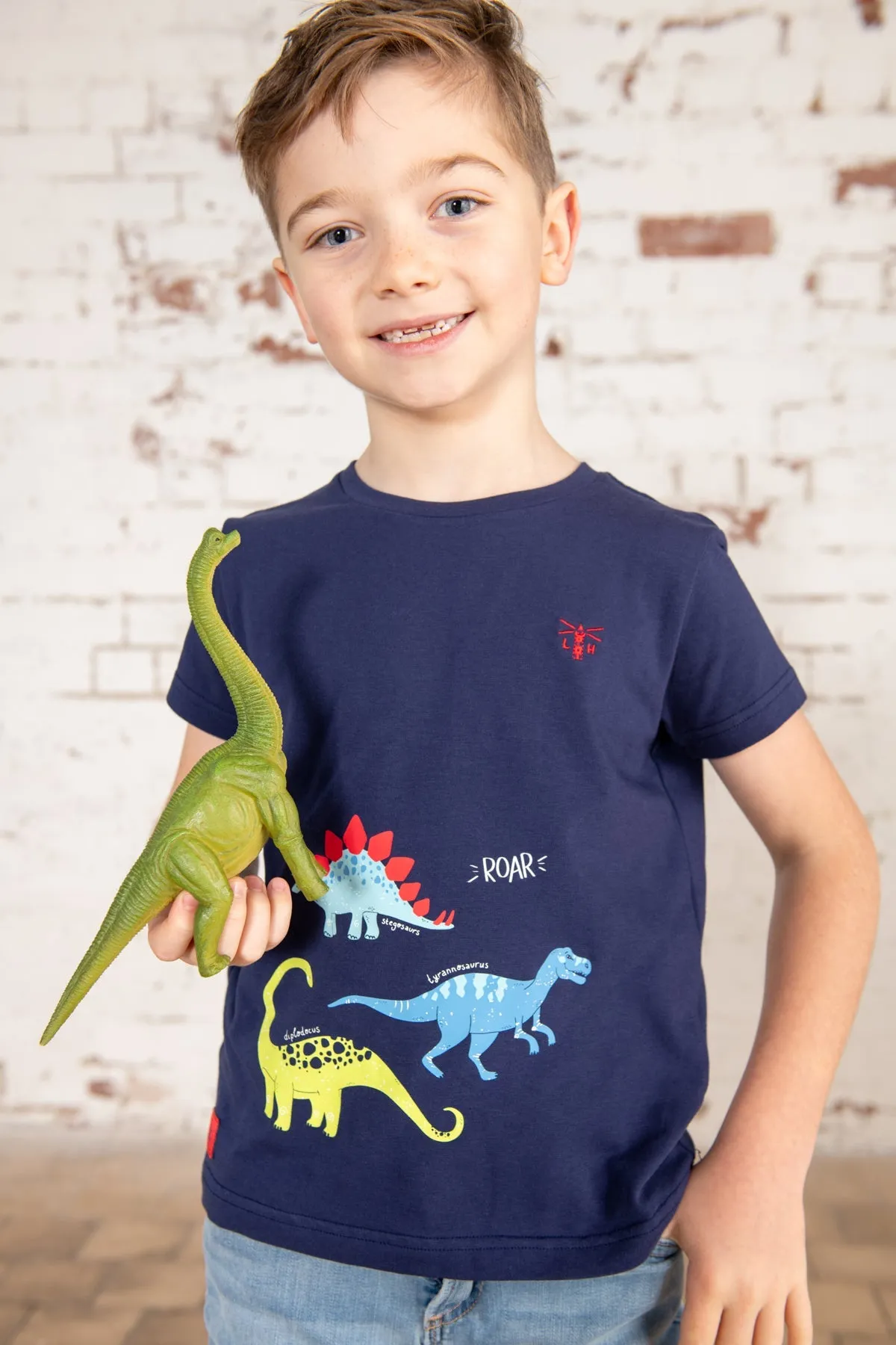 Oliver Short Sleeve Top - Navy Dino Print