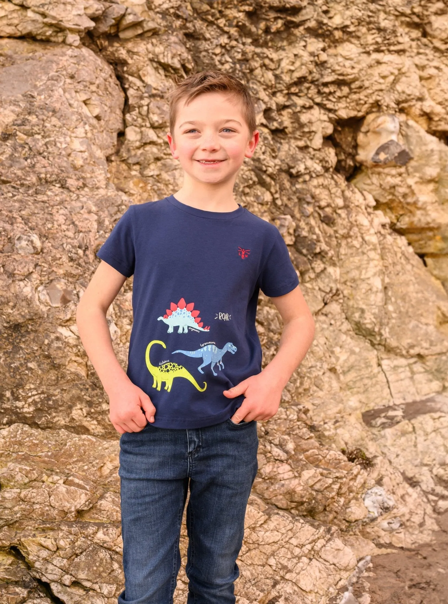 Oliver Short Sleeve Top - Navy Dino Print