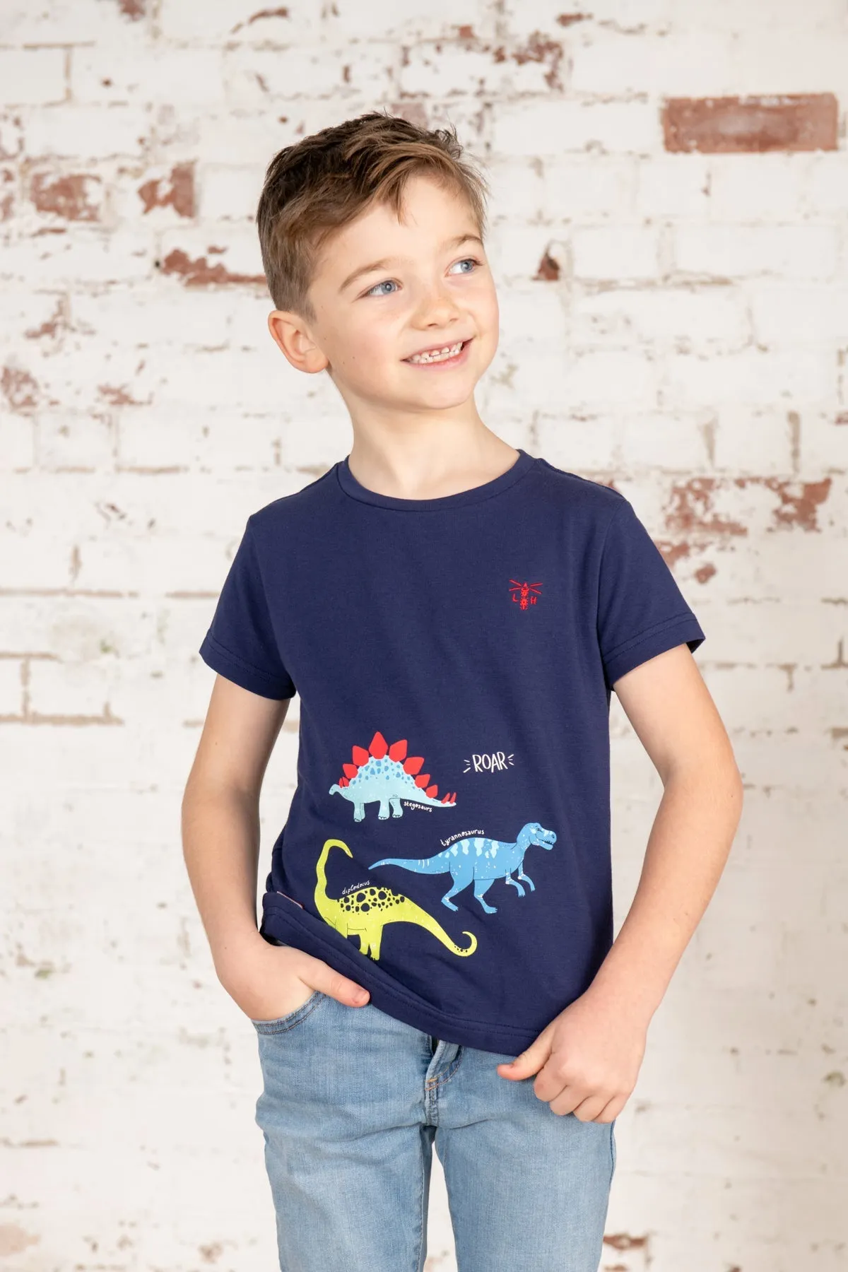 Oliver Short Sleeve Top - Navy Dino Print