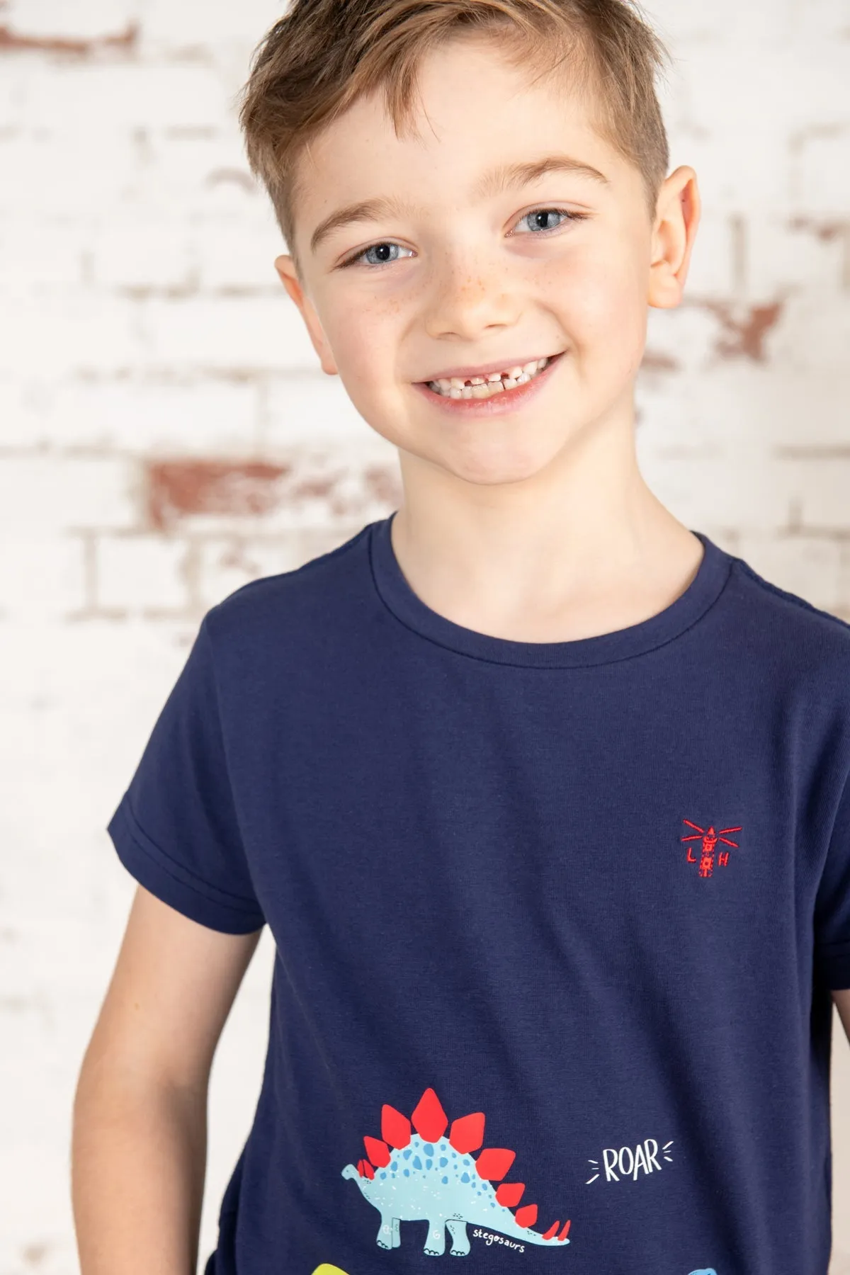 Oliver Short Sleeve Top - Navy Dino Print