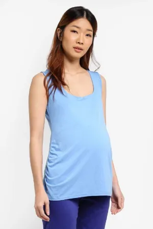 Patty Bamboo Cotton Tank Maternity Top Blue