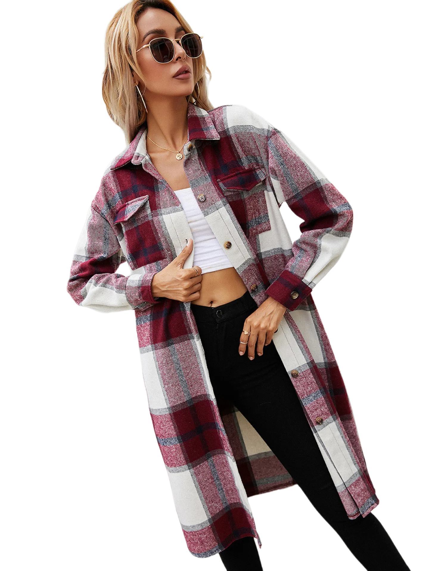 Plaid Longline Shirt Jacket