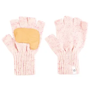 Cherry Blossom Tweed Ragg Wool Fingerless Gloves with Natural Deerskin Accents