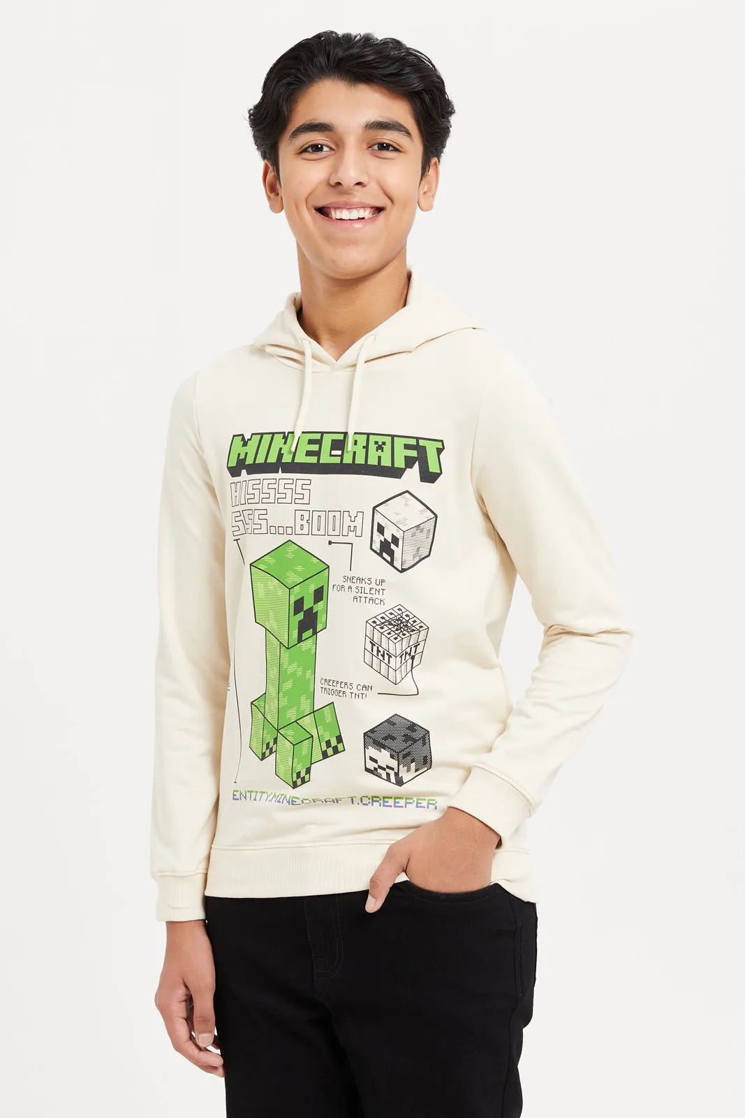 Senior Boys Ivory Hoody Minecraft Sweatshirt