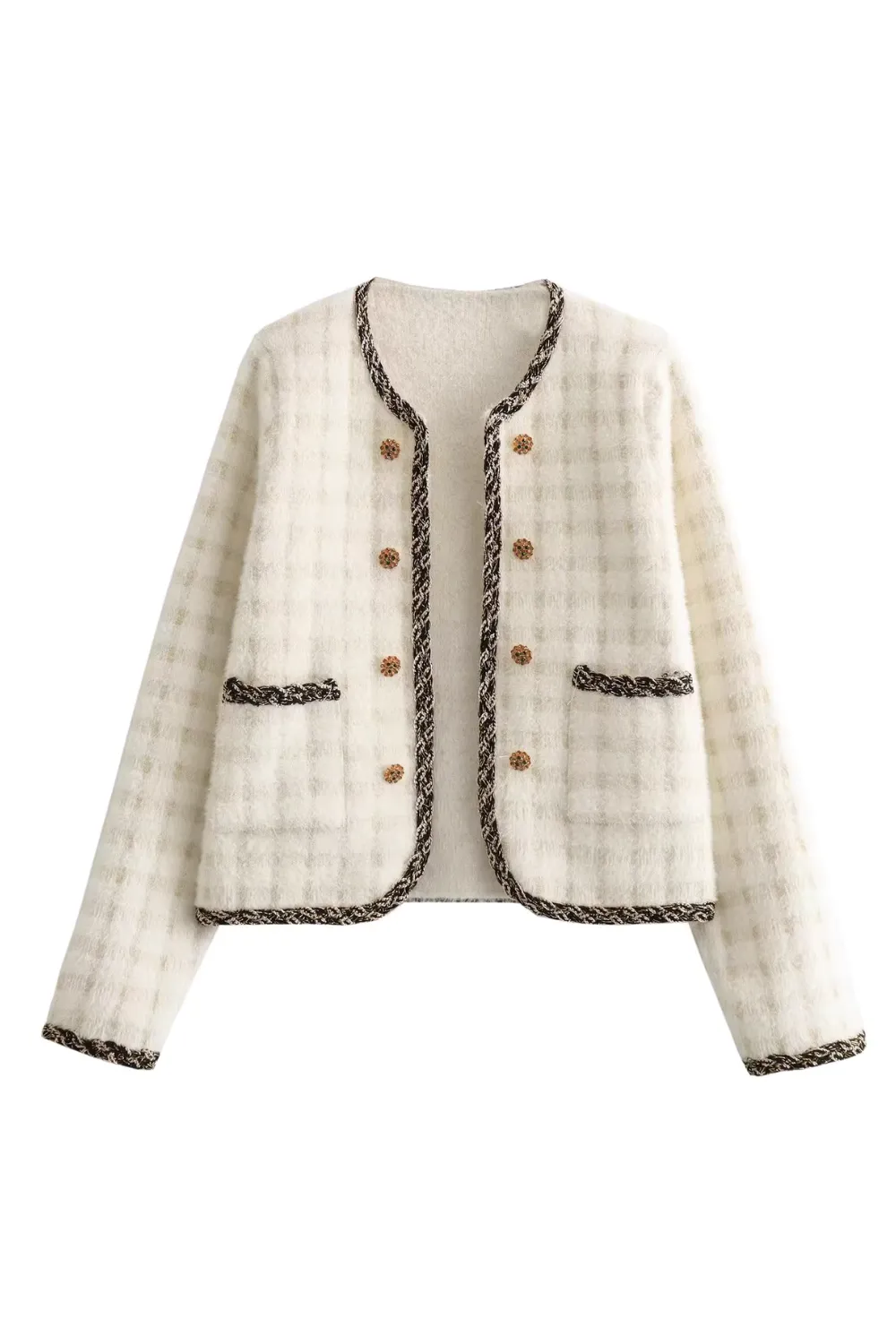 'Shae' Embellished Plaid Knitted Cardigan (2 Colors)