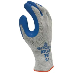 Showa Atlas 300 Rubber Coated Palm Knit Gloves, Blue, 1 Dozen Pairs