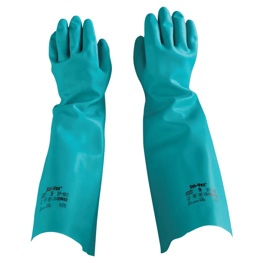 SOLVEX 37-185 GRN 22 MILUNL 17.75" NIT - 37-185 Nitrile Gloves, Gauntlet Cuff, Unlined, Green, 22 mil