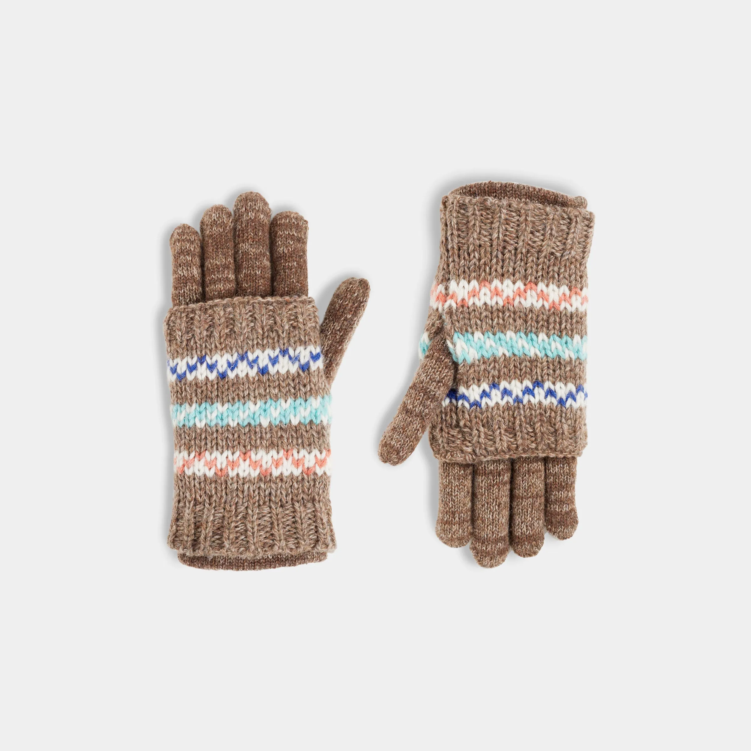 Stripe Convertible Gloves - Brown