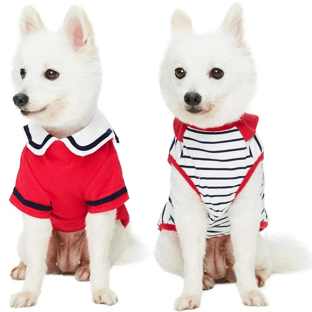 Summer Vacation Beach Dog T-shirts, Cerise Red, 2 Pack Sailor Suit Shirts