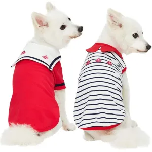 Summer Vacation Beach Dog T-shirts, Cerise Red, 2 Pack Sailor Suit Shirts