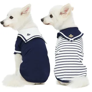 Summer Vacation Beach Dog T-shirts, Navy Blue, 2 Pack Sailor Suit Shirts