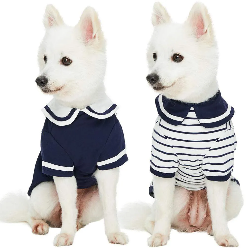 Summer Vacation Beach Dog T-shirts, Navy Blue, 2 Pack Sailor Suit Shirts