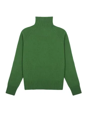 Sunspel Womens Lambswool Funnel Neck Jumper Bright Green