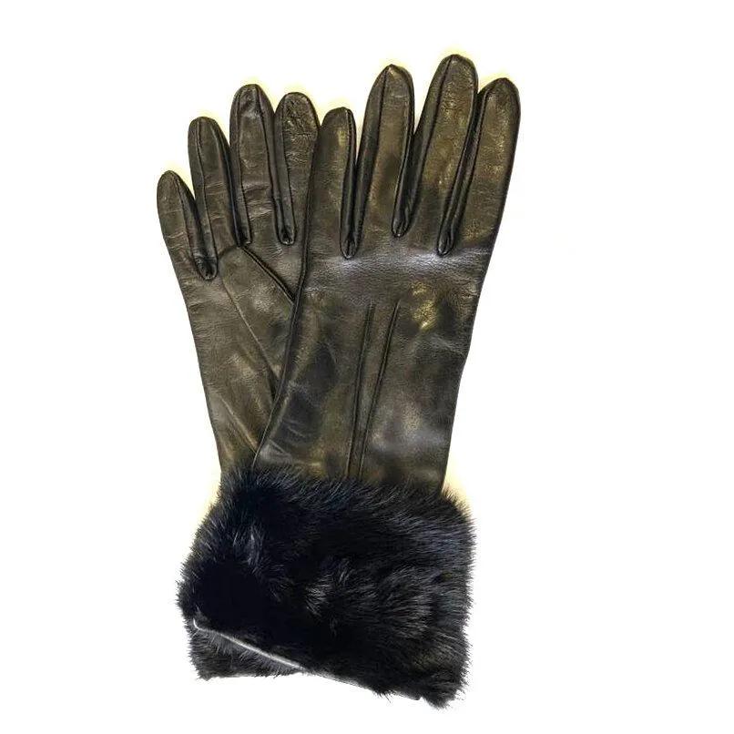 Veronique Dart - Women's Silk Lined Leather Gloves With Mink Cuff