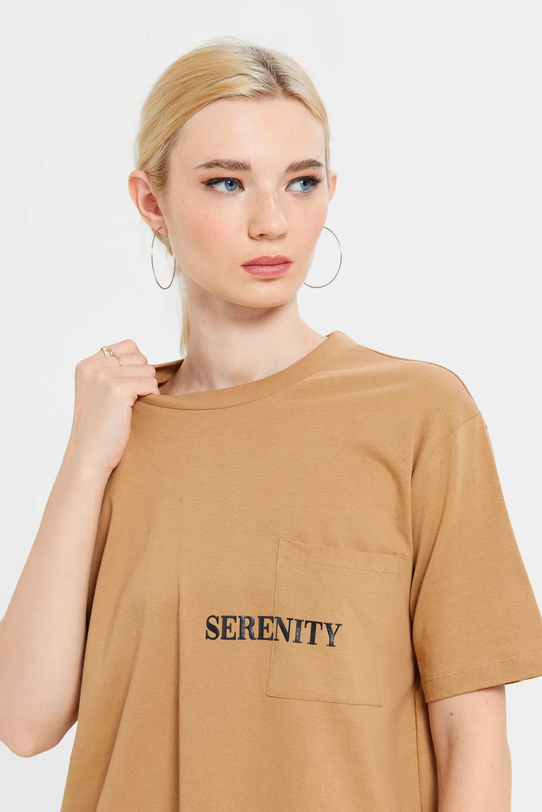 Women Brown Boxy Printed T-Shirt