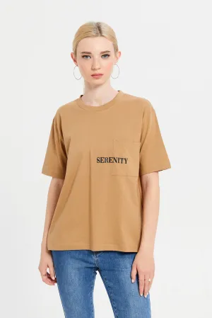 Women Brown Boxy Printed T-Shirt