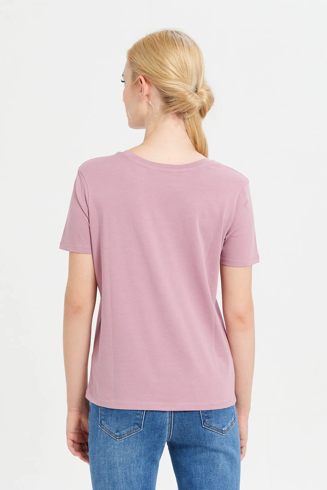 Women Mauve Embellished T-Shirt