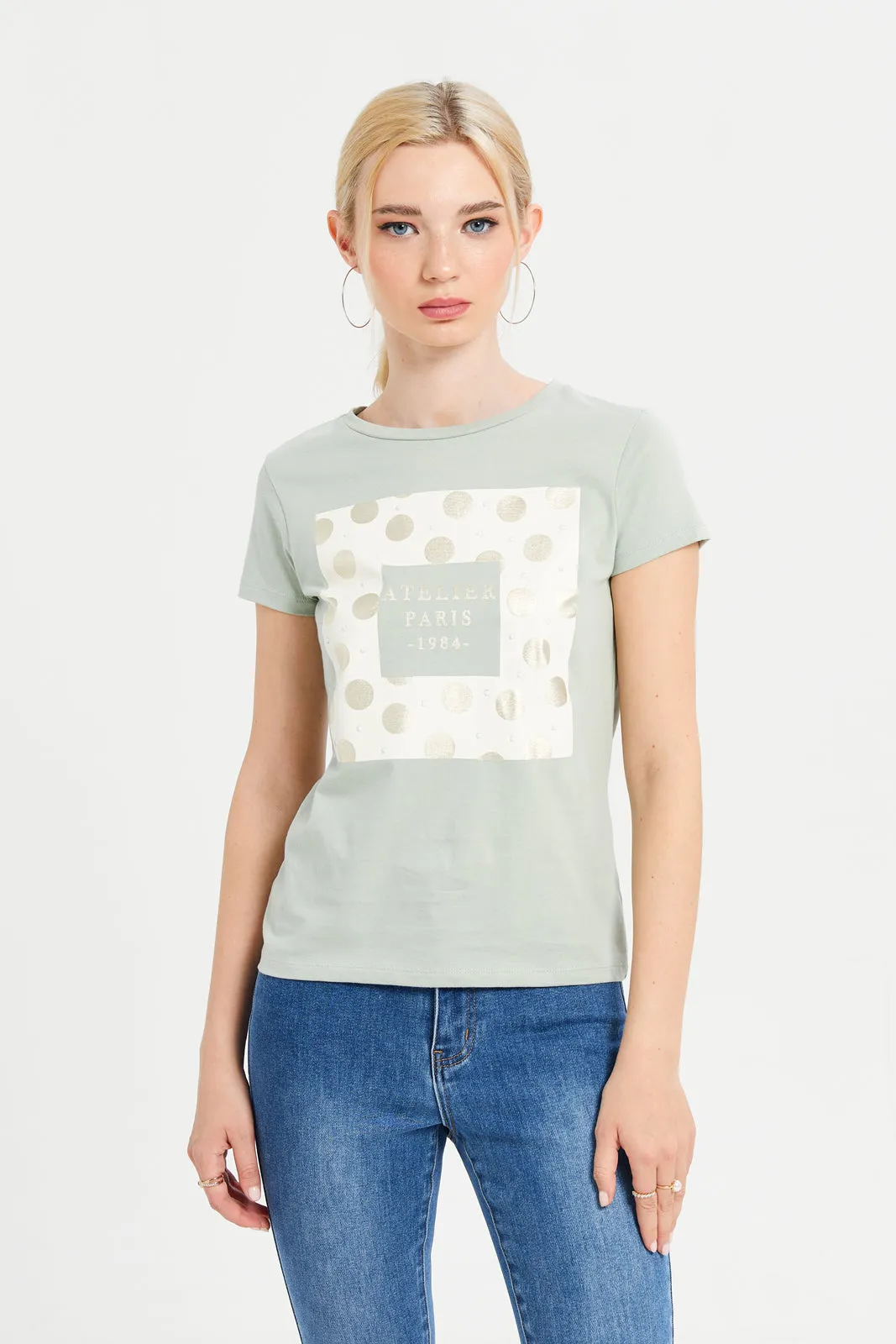 Women Mint Embellished T-Shirt