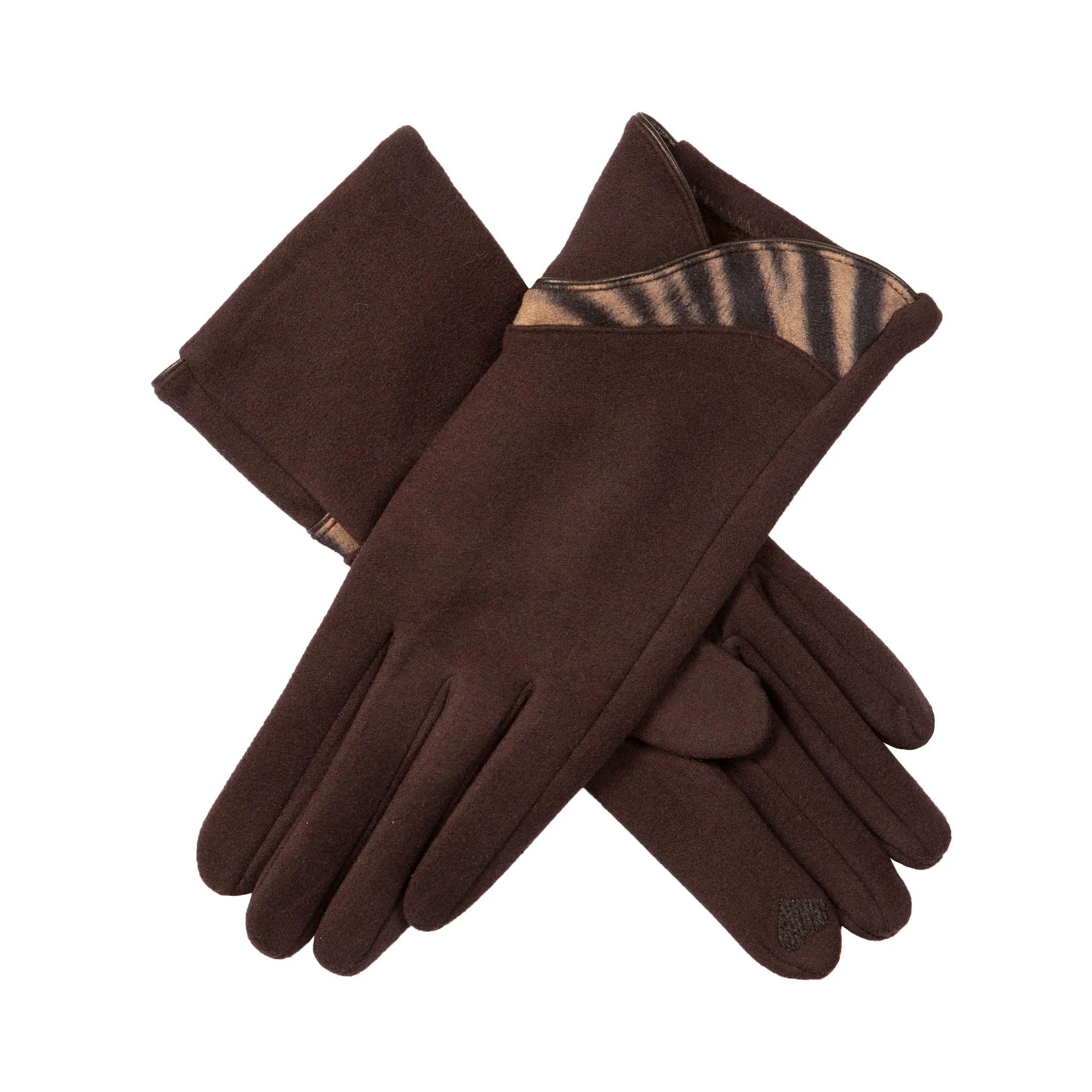 Women’s Touchscreen Velour-Lined Gloves with Zebra Print Detail