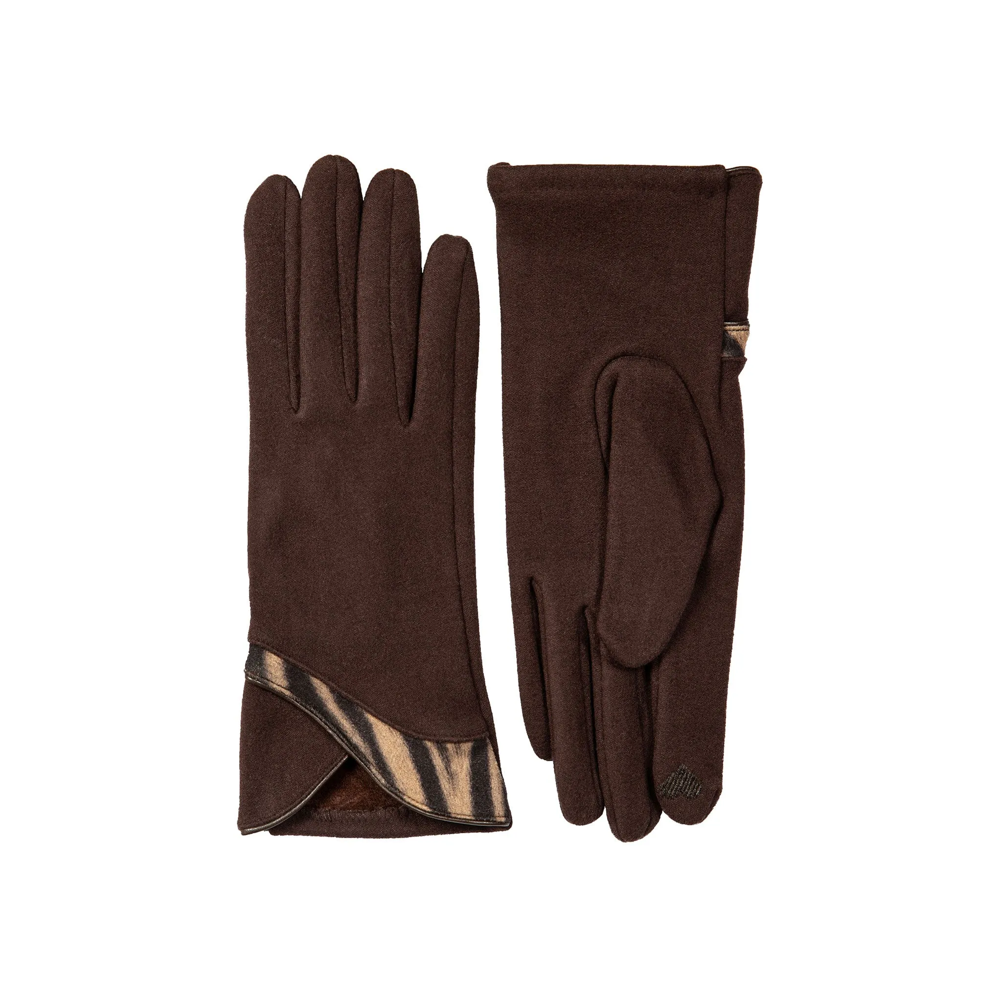 Women’s Touchscreen Velour-Lined Gloves with Zebra Print Detail