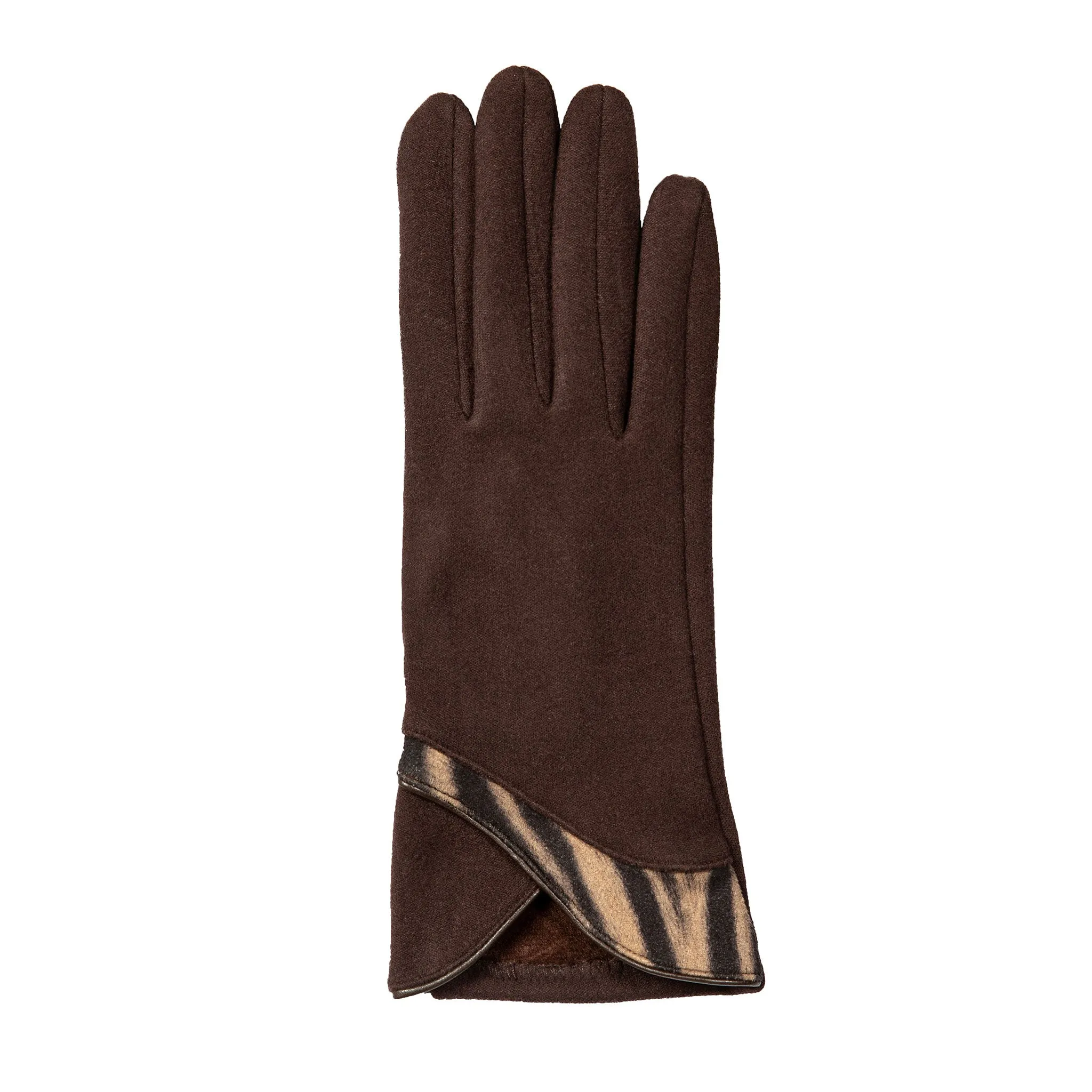 Women’s Touchscreen Velour-Lined Gloves with Zebra Print Detail