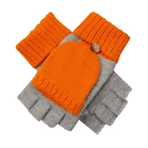 Women’s Two-Tone Knitted Fingerless Gloves with Mitten Flap