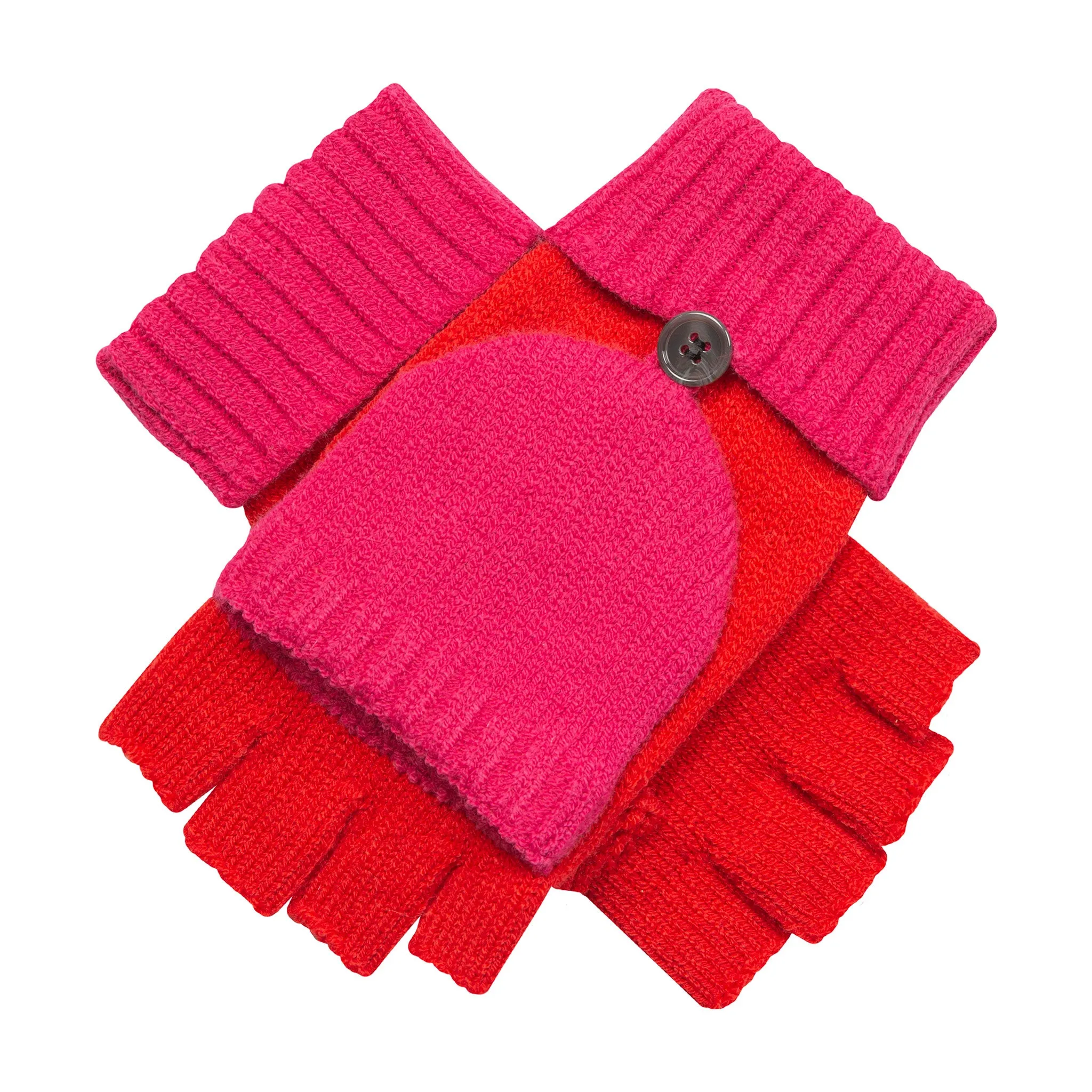 Women’s Two-Tone Knitted Fingerless Gloves with Mitten Flap