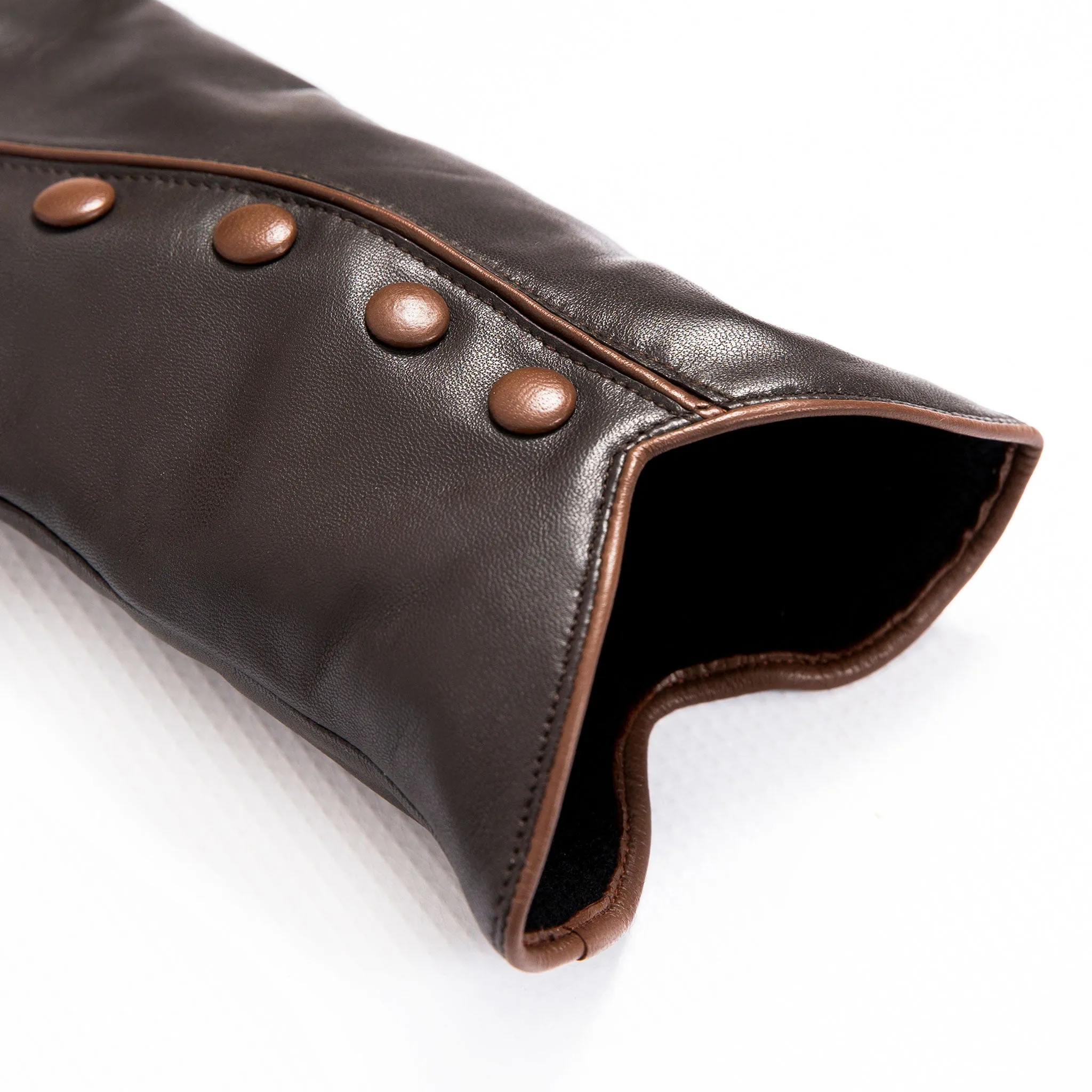 Women’s Wool-Lined Leather Gloves with Buttons and Piping