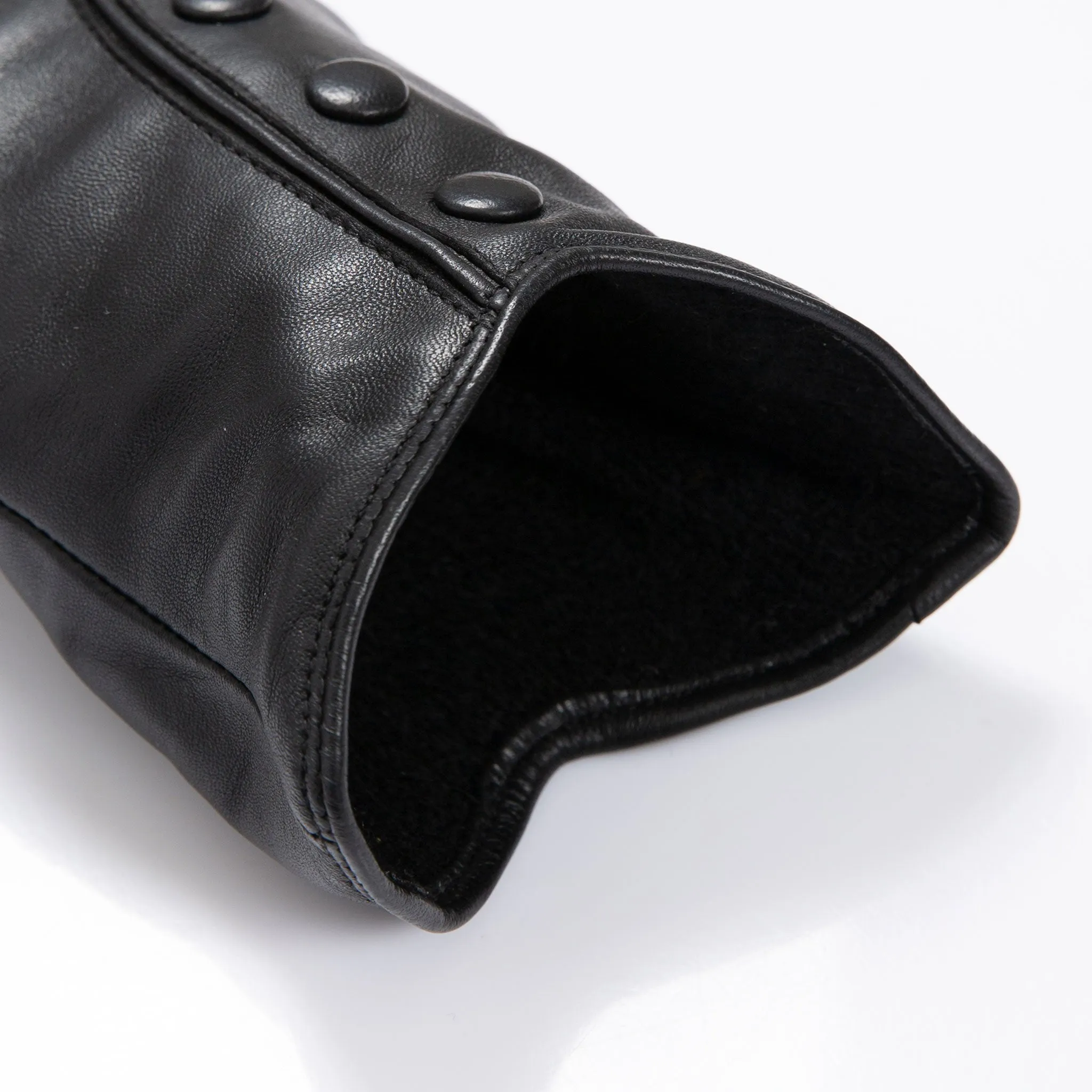 Women’s Wool-Lined Leather Gloves with Buttons and Piping