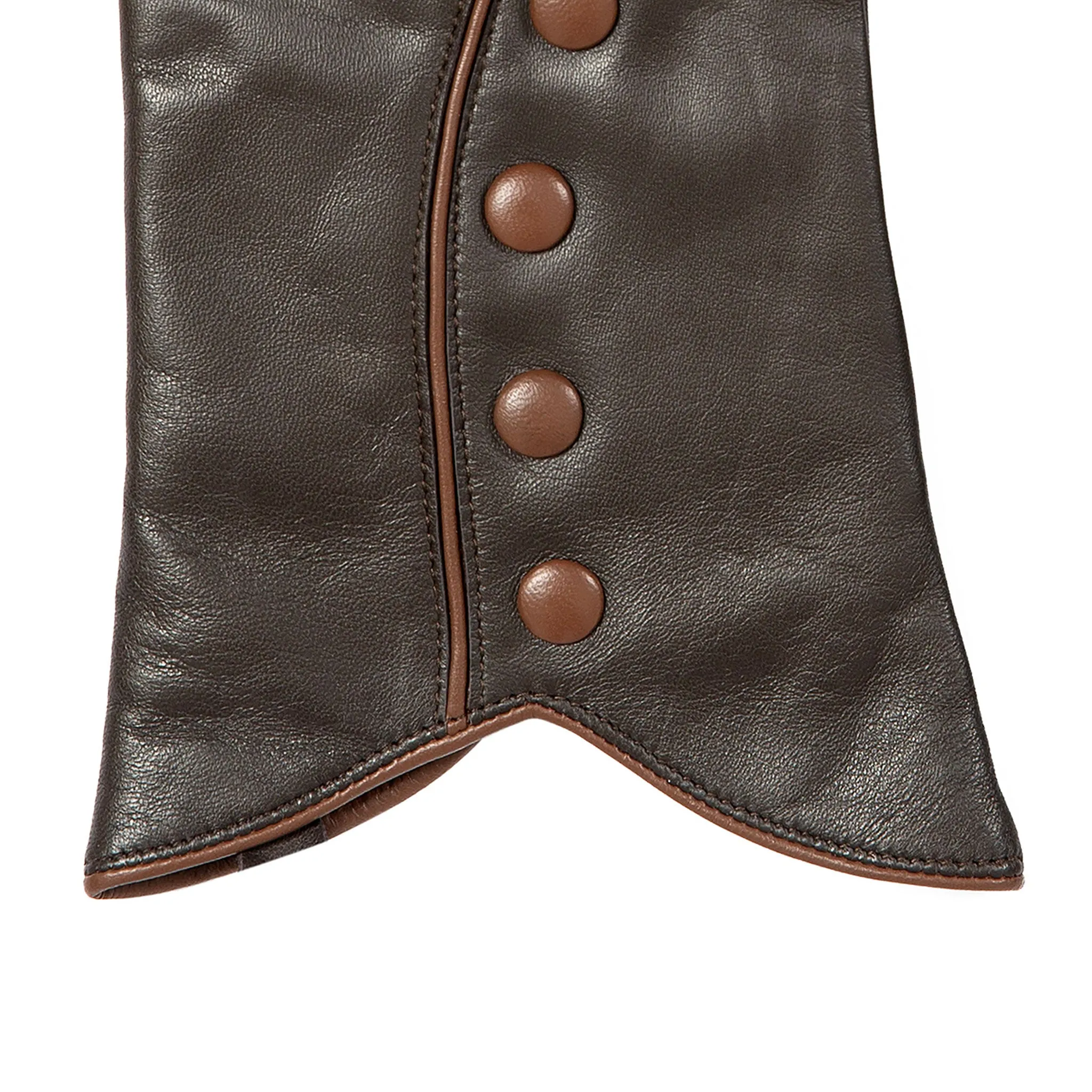 Women’s Wool-Lined Leather Gloves with Buttons and Piping