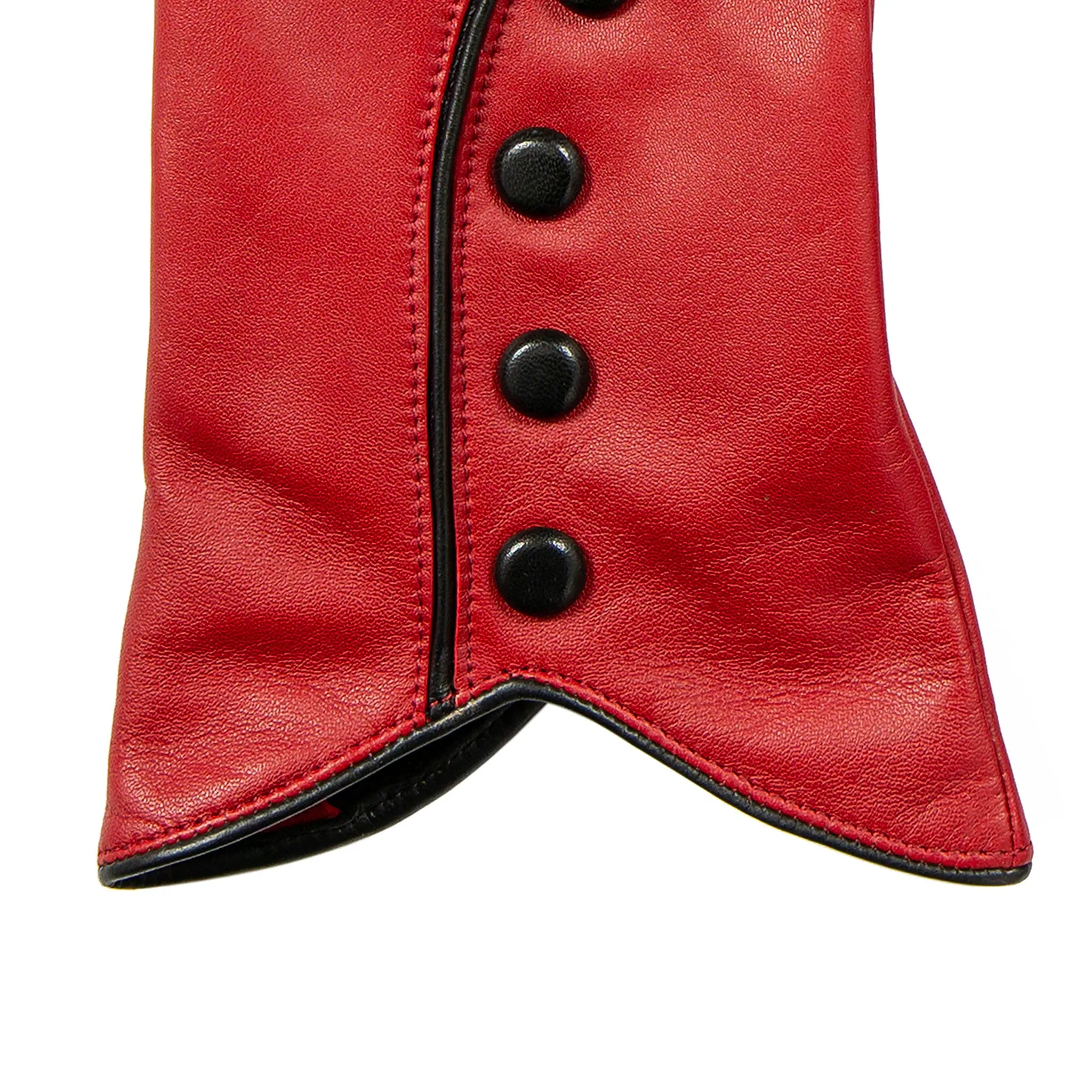 Women’s Wool-Lined Leather Gloves with Buttons and Piping