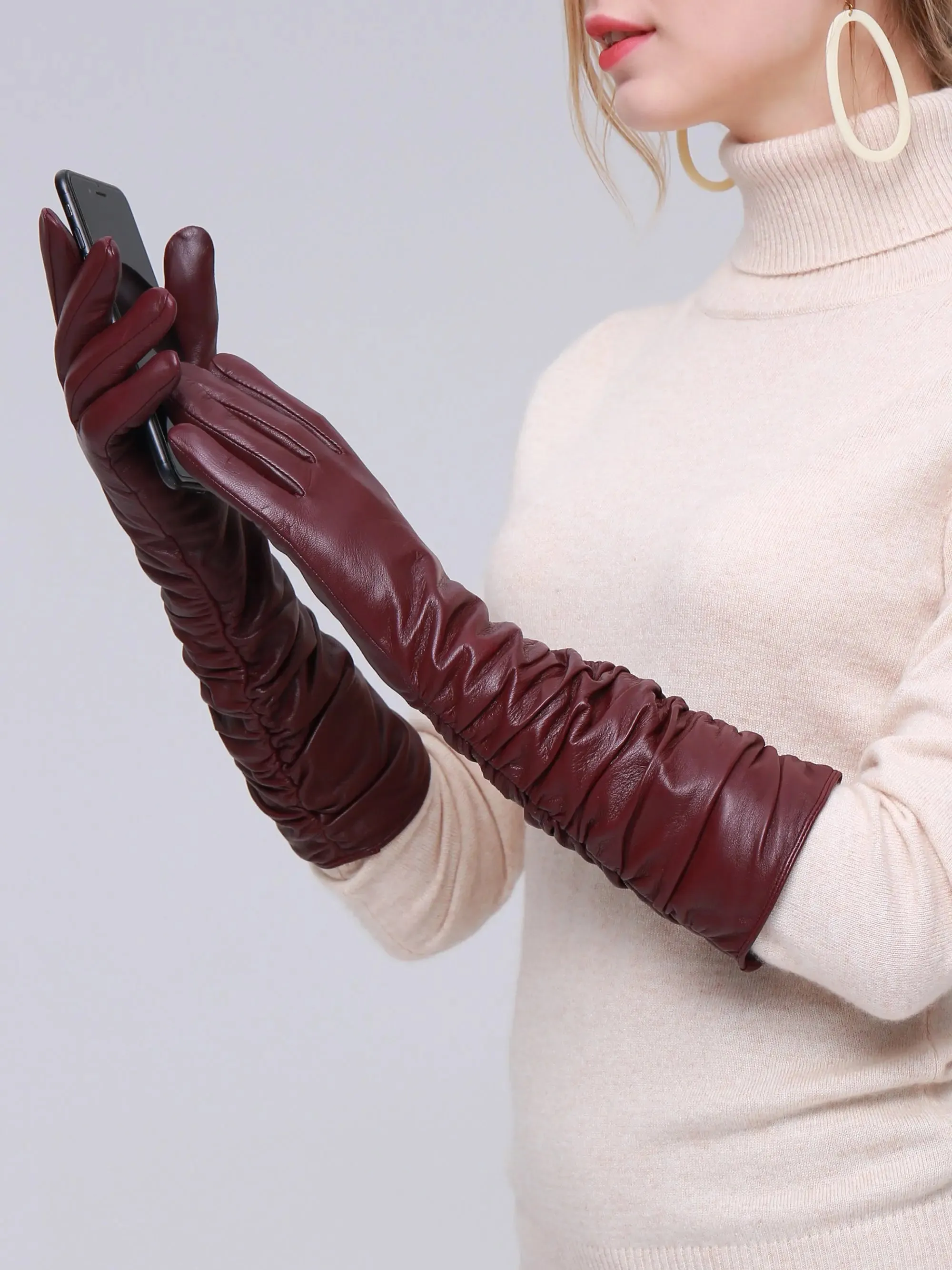 YISEVEN Women's Touchscreen Sheepskin Long Gloves