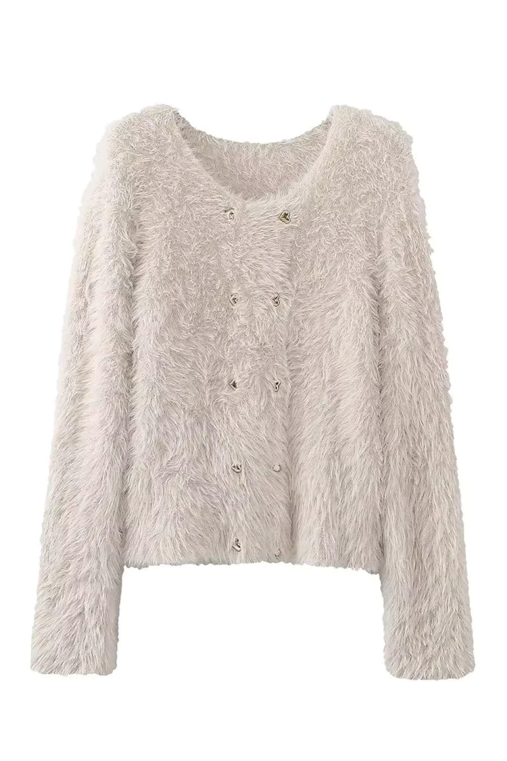 'Zadie' Fuzzy Round Neck Knitted Cardigan (4 Colors)